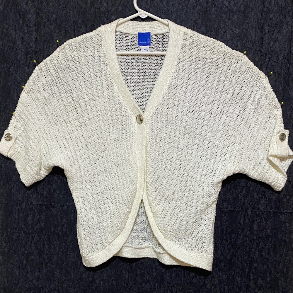 Sapphire Star White/Cream Short-Sleeve Button Front Cardigan